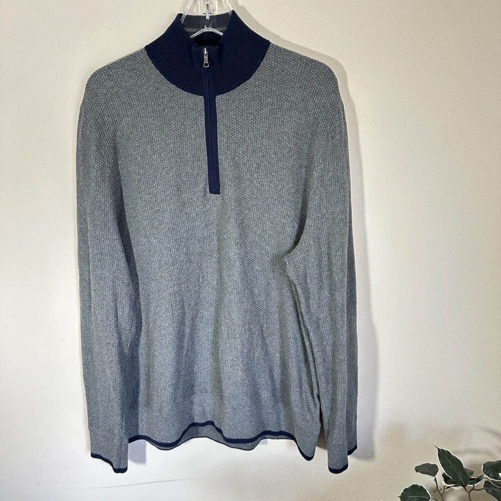 Brooks Brothers Gray Half Zip Pullover Waffle Knit Long Sleeve Cotton Sweater XL